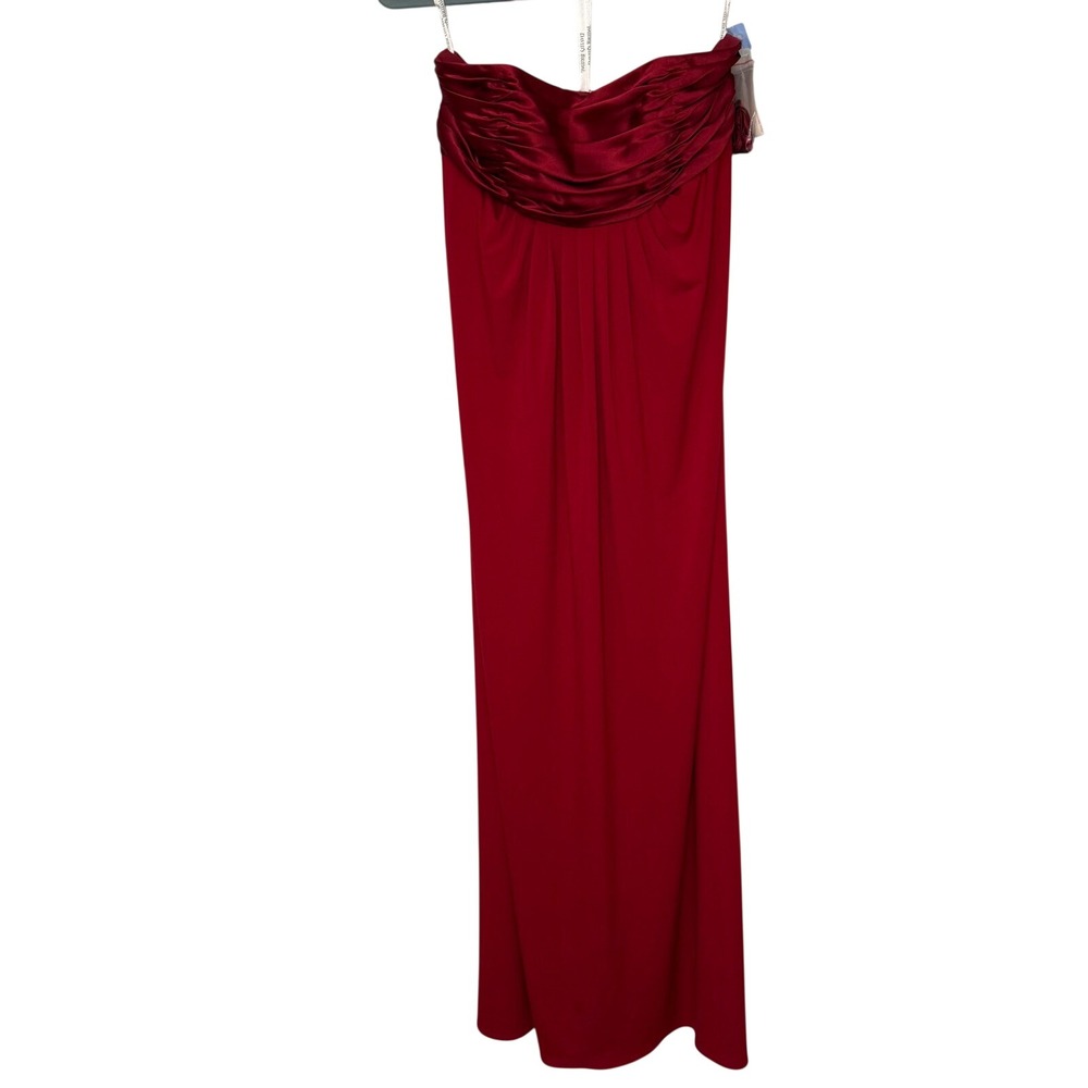 David's Bridal Strapless Red Dress Size 8 Formal Gown Ruched‎ Bridesmaid Apple